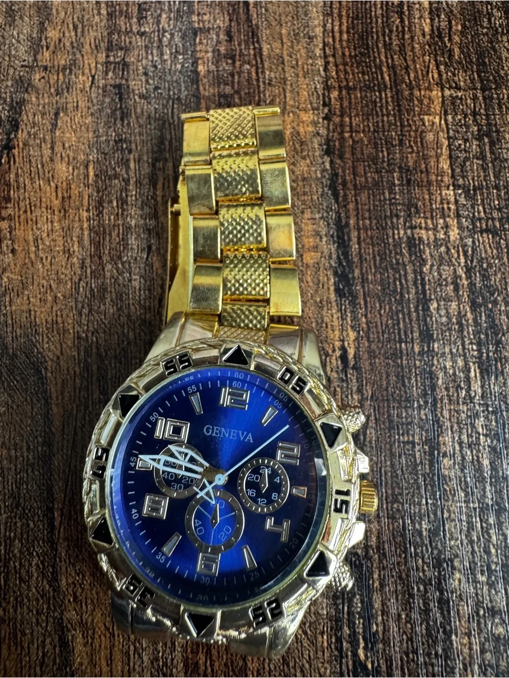 Geneva Gold-Tone Watch with Blue Dial